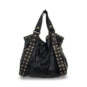 Kooba Jillian Black Leather Studded Hobo Shoulder Bag